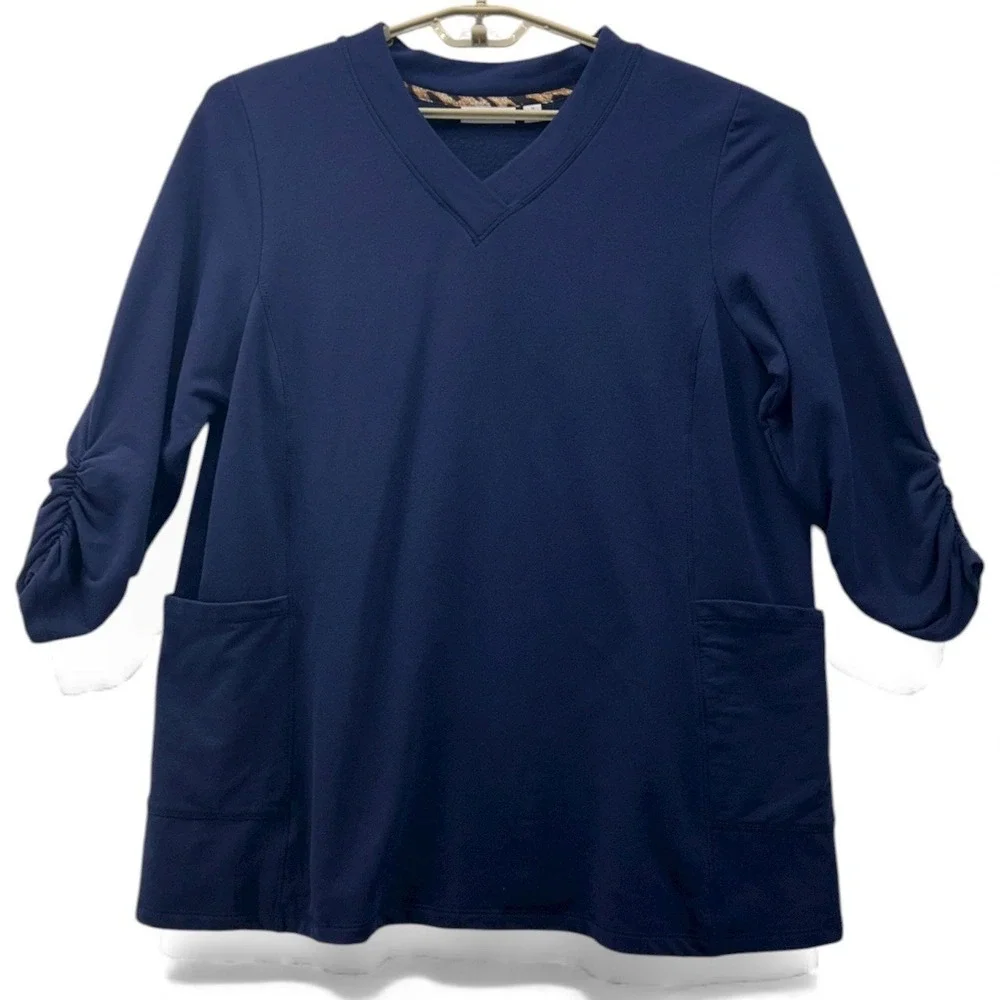 Susan Graver Tunic Sweater 1x Fleece Navy Blue